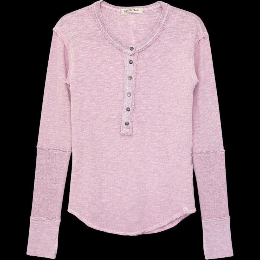 Free People We The Free Henley Top Size Small Pink Raw Hem Feminine Boho Layers